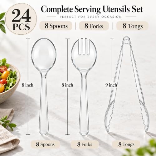 24 Pcs Clear Plastic Serving Utensils Set, Serving Spoons For Buffet in Transparent, alternate view 3