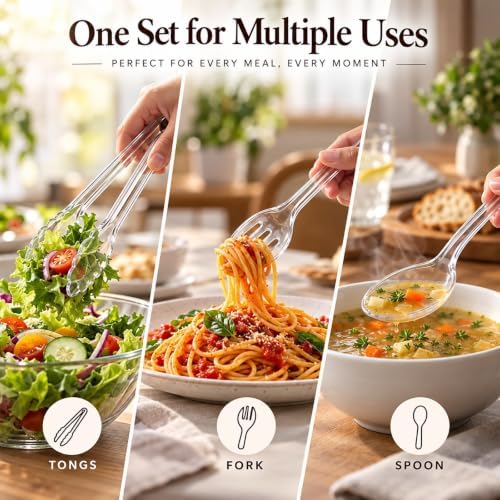 24 Pcs Clear Plastic Serving Utensils Set, Serving Spoons For Buffet in Transparent, alternate view 6