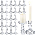 24 Pcs Clear Taper Candle Holders 4'' Tall Glass Candlestick Holders Bulk Crystal Decorative Stand Wedding Stick
