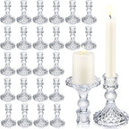 24 Pcs Clear Taper Candle Holders 4'' Tall Glass Candlestick Holders Bulk Crystal Decorative Stand Wedding Stick