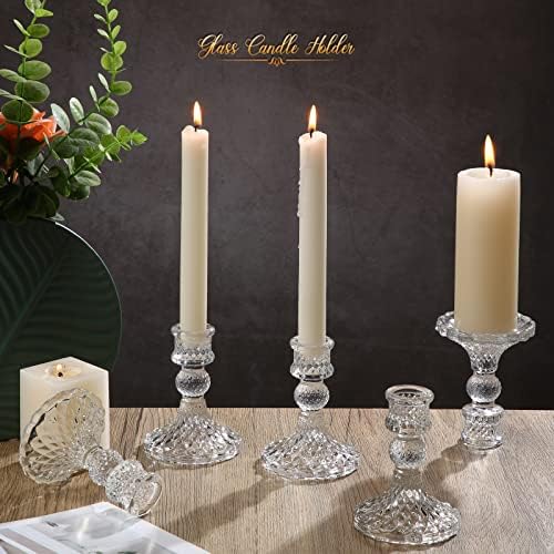 24 Pcs Clear Taper Candle Holders 4'' Tall Glass Candlestick Holders Bulk Crystal Decorative Stand Wedding Stick, alternate