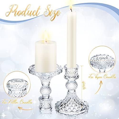 24 Pcs Clear Taper Candle Holders 4'' Tall Glass Candlestick Holders Bulk Crystal Decorative Stand Wedding Stick, alternate