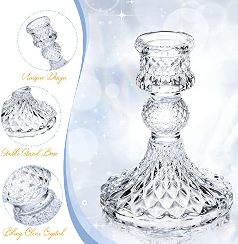 24 Pcs Clear Taper Candle Holders 4'' Tall Glass Candlestick Holders Bulk Crystal Decorative Stand Wedding Stick, alternate