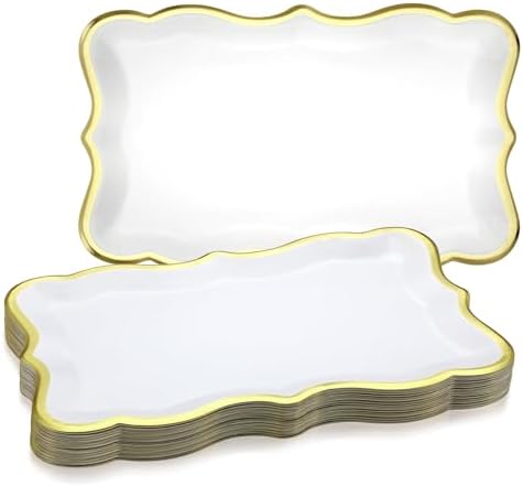 24 Pcs Disposable Paper Serving Trays 9x13 Inch Gold Rim White in 9x13 Inch in White