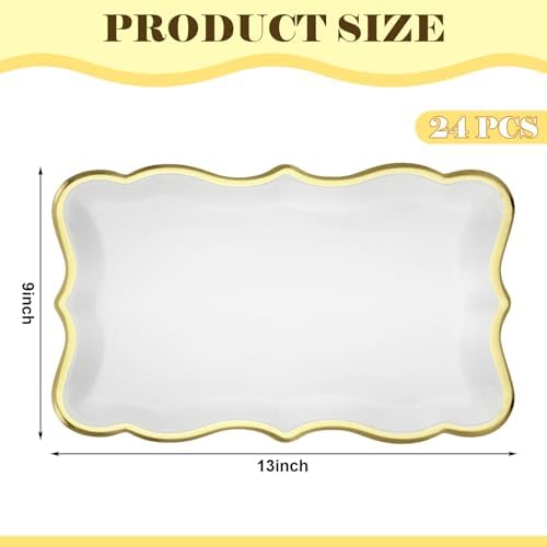 24 Pcs Disposable Paper Serving Trays 9x13 Inch Gold Rim White in 9x13 Inch in White, alternate view 3