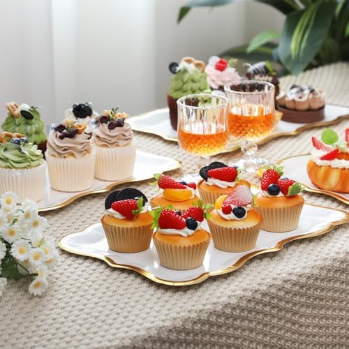 24 Pcs Disposable Paper Serving Trays 9x13 Inch Gold Rim White in 9x13 Inch in White, alternate view 4