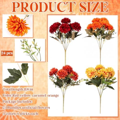 24 Pcs Fall Artificial Flowers for Outdoor Faux Mums, Burnt Orange, alternate view 2