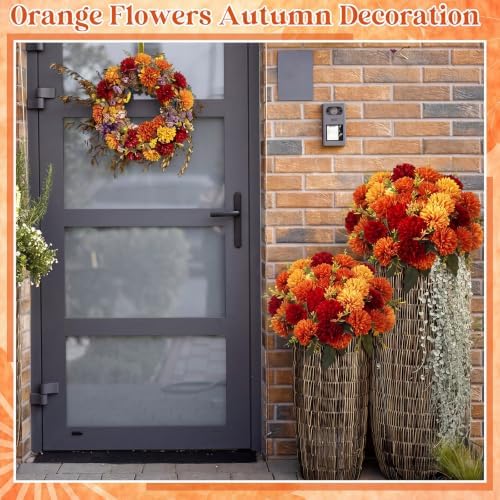 24 Pcs Fall Artificial Flowers for Outdoor Faux Mums, Burnt Orange, alternate view 5