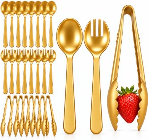 24 Pcs Gold Plastic Serving Utensils Set, Serving Spoons For Buffet in Gold