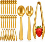 24 Pcs Gold Plastic Serving Utensils Set, Serving Spoons For Buffet in Gold