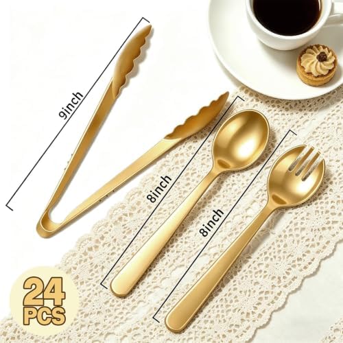 24 Pcs Gold Plastic Serving Utensils Set, Serving Spoons For Buffet in Gold, alternate view 3