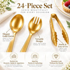 24 Pcs Gold Plastic Serving Utensils Set, Serving Spoons For Buffet in Gold, alternate view 4