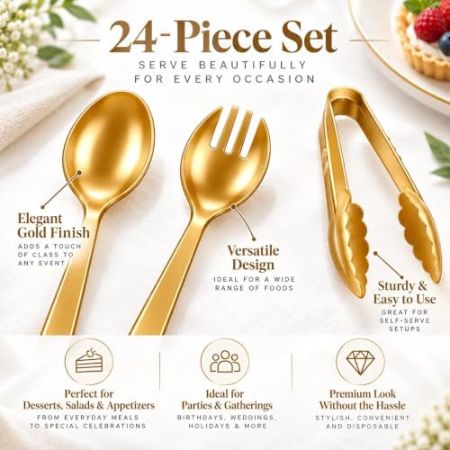 24 Pcs Gold Plastic Serving Utensils Set, Serving Spoons For Buffet in Gold, alternate view 4