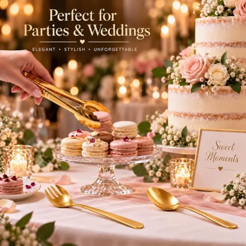 24 Pcs Gold Plastic Serving Utensils Set, Serving Spoons For Buffet in Gold, alternate view 6