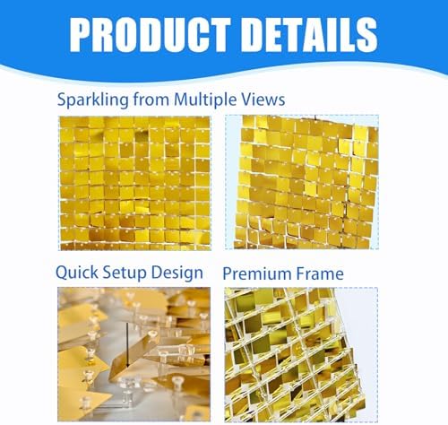 24 Pcs Gold Shimmer Wall Backdrop Panels for Party Decoration, alternate view 6