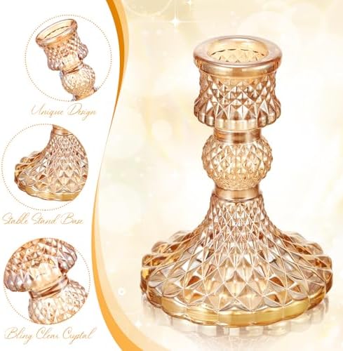 24 Pcs Gold Taper Candle Holders 4'' Tall Candlestick Glass Holders Bulk Crystal Decorative Stand Wedding Stick, alternate