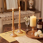 24 Pcs Gold Taper Candle Holders 4'' Tall Candlestick Glass Holders Bulk Crystal Decorative Stand Wedding Stick, alternate