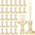 24 Pcs Gold Taper Candle Holders 4'' Tall Candlestick Glass Holders Bulk Stripe Decorative Stand Wedding Stick