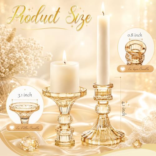 24 Pcs Gold Taper Candle Holders 4'' Tall Candlestick Glass Holders Bulk Stripe Decorative Stand Wedding Stick, alternate