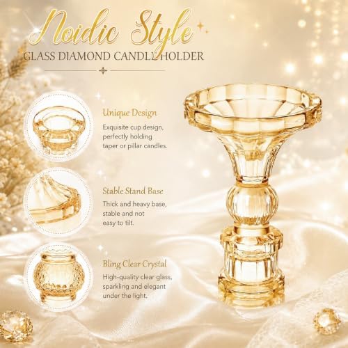 24 Pcs Gold Taper Candle Holders 4'' Tall Candlestick Glass Holders Bulk Stripe Decorative Stand Wedding Stick, alternate