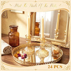 24 Pcs Gold Taper Candle Holders 4'' Tall Candlestick Glass Holders Bulk Stripe Decorative Stand Wedding Stick, alternate