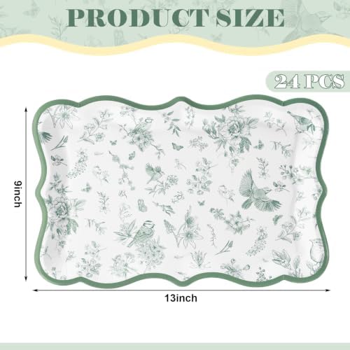 24 Pcs Green Floral Bird Disposable Paper Serving Trays 9" x 13" in about 33 x 22.86 cm/ 13 x 9 inch in Green, alternate view