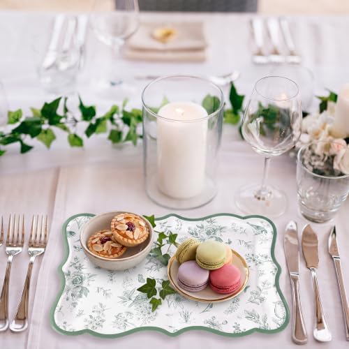 24 Pcs Green Floral Bird Disposable Paper Serving Trays 9" x 13" in about 33 x 22.86 cm/ 13 x 9 inch in Green, alternate view
