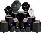 24 Pcs Hexagonal Jewelry Display Risers Acrylic Stands, Black in Black, alternate view 3