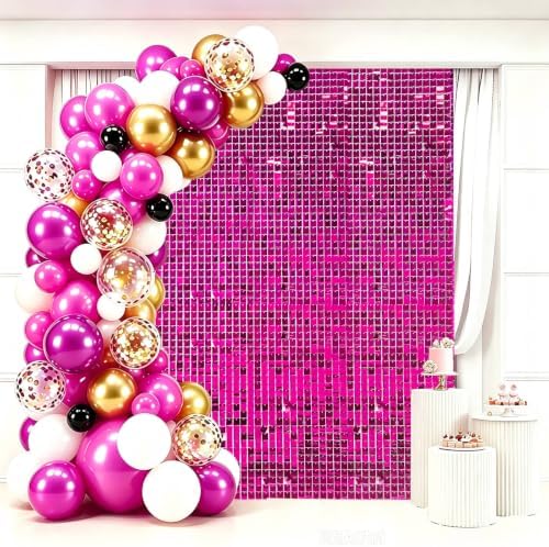 24 Pcs Hot Pink Shimmer Wall Backdrop,4x6 FT for Party in 4x6 FT