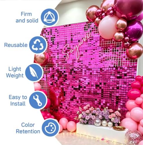24 Pcs Hot Pink Shimmer Wall Backdrop,4x6 FT for Party in 4x6 FT, alternate view 2