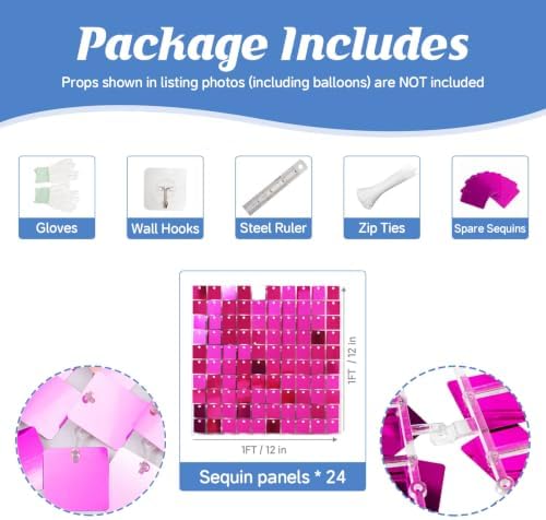 24 Pcs Hot Pink Shimmer Wall Backdrop,4x6 FT for Party in 4x6 FT, alternate view 3