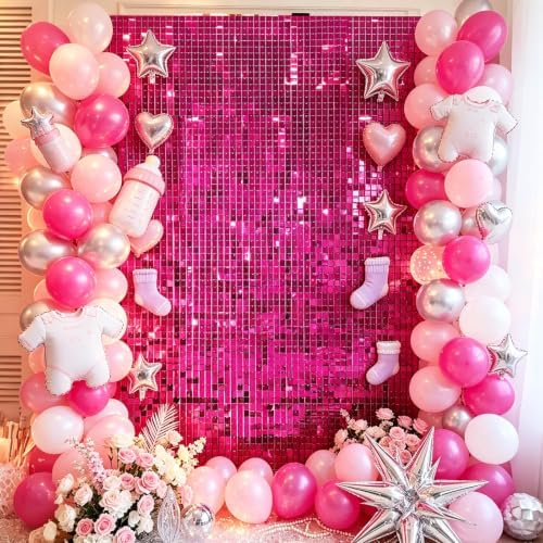 24 Pcs Hot Pink Shimmer Wall Backdrop,4x6 FT for Party in 4x6 FT, alternate view 5
