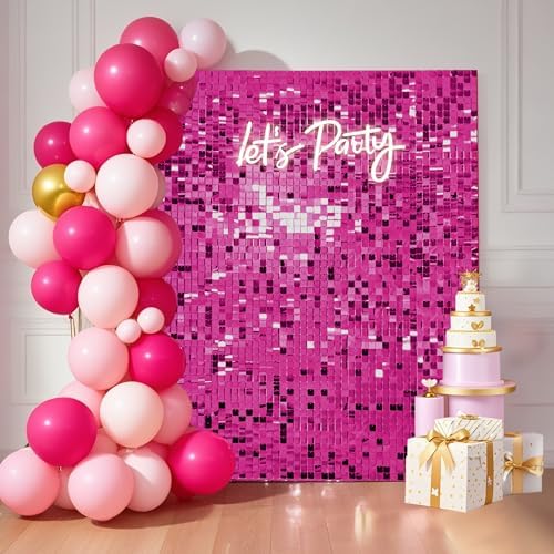 24 Pcs Hot Pink Shimmer Wall Backdrop Panels for Party Decor