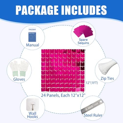 24 Pcs Hot Pink Shimmer Wall Backdrop Panels for Party Decor, alternate view 2