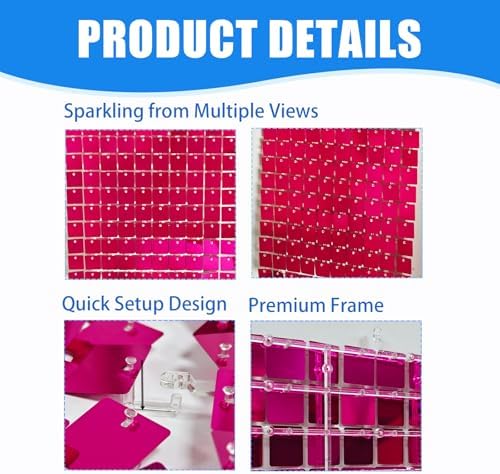 24 Pcs Hot Pink Shimmer Wall Backdrop Panels for Party Decor, alternate view 4