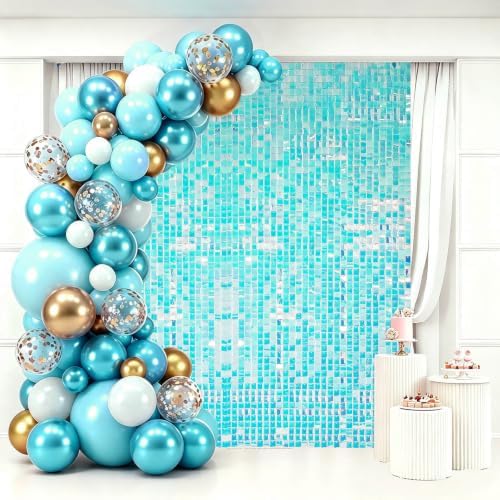 24 Pcs Iridescent Blue Shimmer Wall Backdrop,4x6 FT for Party in 4x6 FT