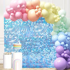 24 Pcs Iridescent Blue Shimmer Wall Backdrop Panels, 4 x 6 FT for Party in 4 x 6 FT in Iridescent Blue