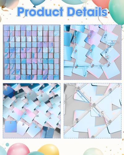 24 Pcs Iridescent Blue Shimmer Wall Backdrop Panels, 4 x 6 FT for Party in 4 x 6 FT in Iridescent Blue, alternate view 5