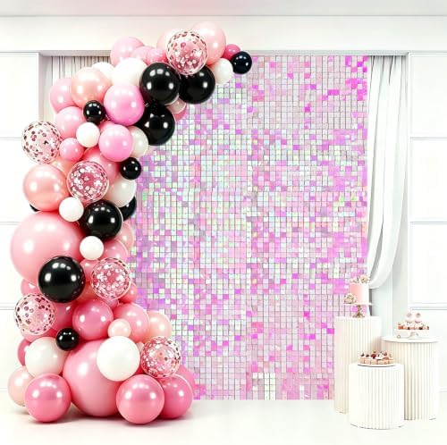 24 Pcs Iridescent Pink Shimmer Wall Backdrop,4x6 FT for Party in 4x6 FT