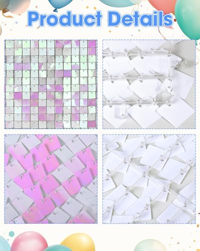 24 Pcs Iridescent Pink Shimmer Wall Backdrop Panels, 4 x 6 FT for Party in 4 x 6 FT in Iridescent Pink, alternate view 5