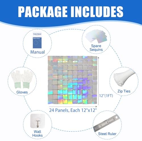24 Pcs Iridescent Silver Shimmer Wall Backdrop Panels for Party, alternate view 2