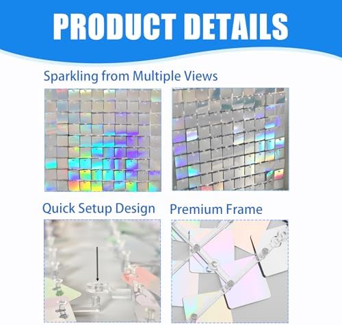 24 Pcs Iridescent Silver Shimmer Wall Backdrop Panels for Party, alternate view 4