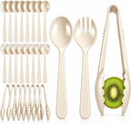 24 Pcs Ivory Plastic Serving Utensils Set, Serving Spoons For Buffet in Beige