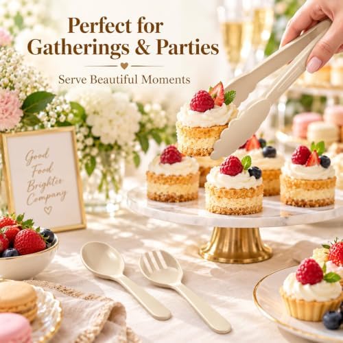 24 Pcs Ivory Plastic Serving Utensils Set, Serving Spoons For Buffet in Beige, alternate view 2