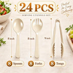 24 Pcs Ivory Plastic Serving Utensils Set, Serving Spoons For Buffet in Beige, alternate view 3