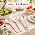 24 Pcs Ivory Plastic Serving Utensils Set, Serving Spoons For Buffet in Beige, alternate view 4