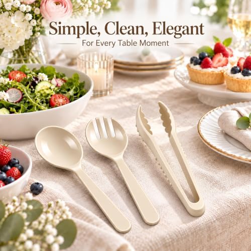 24 Pcs Ivory Plastic Serving Utensils Set, Serving Spoons For Buffet in Beige, alternate view 4