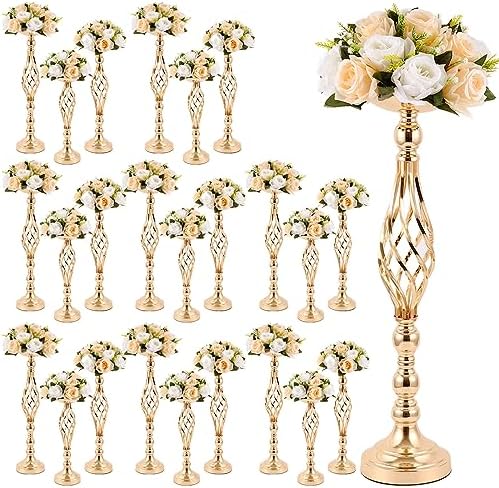 24 Pcs Metal Flower Holders for Centerpieces Wedding Gold 3 Sizes in Gold