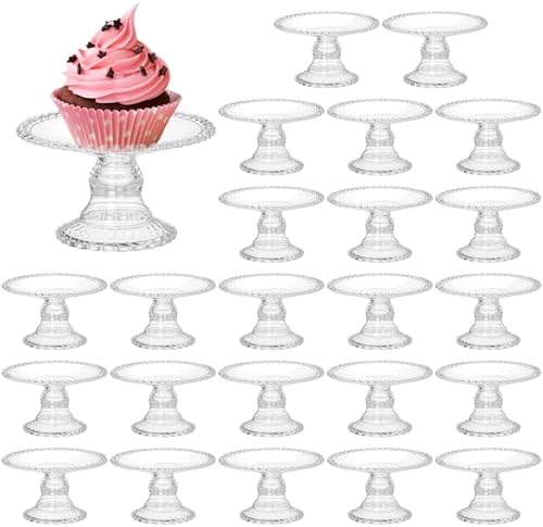 24 Pcs Mini Cake Plate Stand, Plastic Single Cupcake Holder Serving Plate, Clear Small Dessert Display Stand