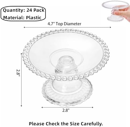 24 Pcs Mini Cake Plate Stand, Plastic Single Cupcake Holder Serving Plate, Clear Small Dessert Display Stand, alternate view